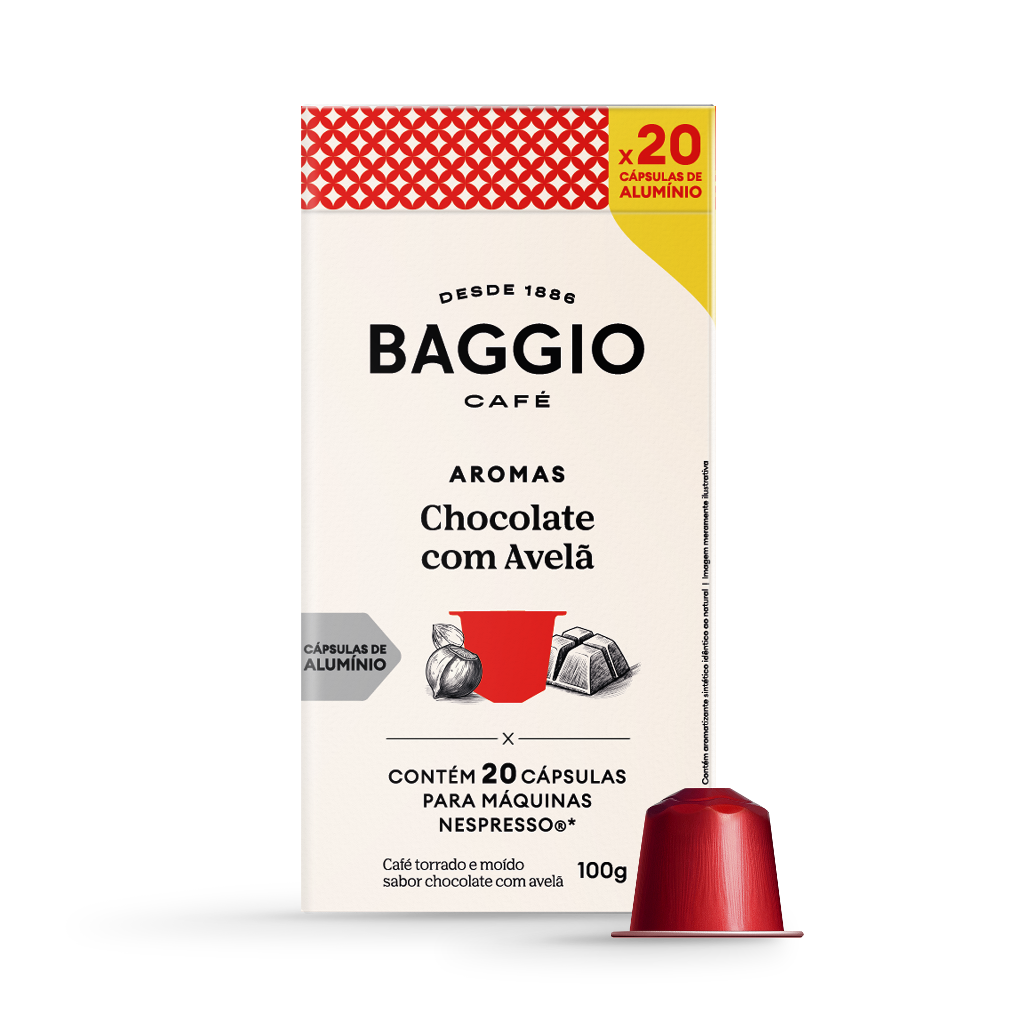 Baggio Aromas Chocolate com Avelã - 20 Cápsulas p/ Nespresso*